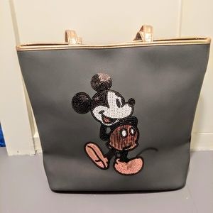 Disney Loungefly Mickey sequin tote grey rose gold